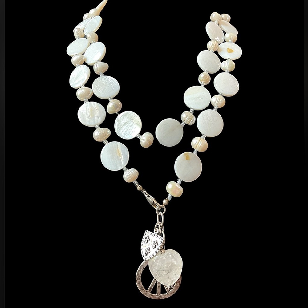 Sterling Silver Freshwater Pearl Mother of Pearl White Topaz Long Nekclace
